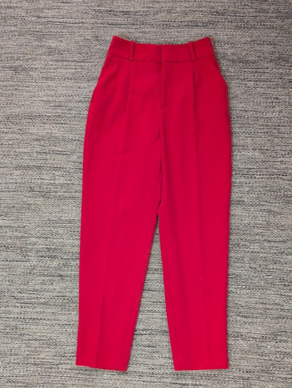 Zara High-Waist Red Tapered Trousers - XS - Belted